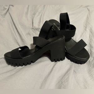 Madden Girl Harley Black Elastic Strap Sandal Heels